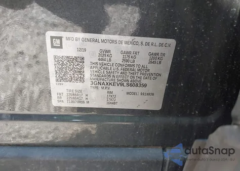 2020 Chevrolet Equinox Fwd Lt 1.5L Turbo from USA, damaged, VIN 3GNAXKEV9LS608359